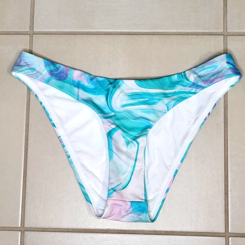 Aqua Brand NWT Bikini Bottom Swimsuit Size Small Womens Blue Turquoise Swirl